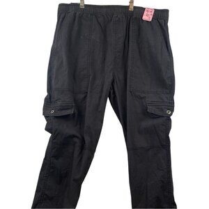 WearFirst Mens Cargo Pants Size XL Black Cotton Elastic Waist Outdoors Black